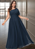 Elva A-line One Shoulder Floor-Length Chiffon Bridesmaid Dress With Ruffle UKP0016500