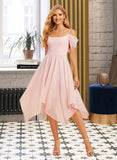 Abbigail A-Line Square Neckline Asymmetrical Chiffon Bridesmaid Dress With Ruffle UKP0016502