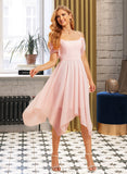 Abbigail A-Line Square Neckline Asymmetrical Chiffon Bridesmaid Dress With Ruffle UKP0016502