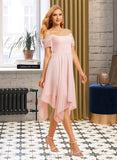 Abbigail A-Line Square Neckline Asymmetrical Chiffon Bridesmaid Dress With Ruffle UKP0016502