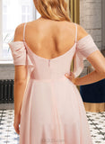 Abbigail A-Line Square Neckline Asymmetrical Chiffon Bridesmaid Dress With Ruffle UKP0016502