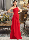 Kailey A-Line One-Shoulder Floor-Length Chiffon Bridesmaid Dress With Ruffle Split Front UKP0016503