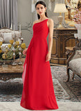 Kailey A-Line One-Shoulder Floor-Length Chiffon Bridesmaid Dress With Ruffle Split Front UKP0016503