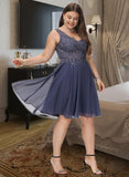 Molly A-Line V-neck Short/Mini Chiffon Lace Bridesmaid Dress With Lace Beading UKP0016504