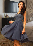 Molly A-Line V-neck Short/Mini Chiffon Lace Bridesmaid Dress With Lace Beading UKP0016504