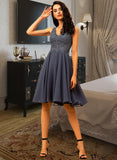 Molly A-Line V-neck Short/Mini Chiffon Lace Bridesmaid Dress With Lace Beading UKP0016504