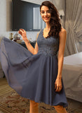 Molly A-Line V-neck Short/Mini Chiffon Lace Bridesmaid Dress With Lace Beading UKP0016504