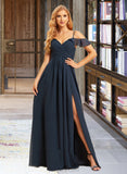 Maryjane A-Line V-neck Floor-Length Chiffon Bridesmaid Dress With Split Front UKP0016505