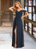 Maryjane A-Line V-neck Floor-Length Chiffon Bridesmaid Dress With Split Front UKP0016505