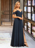 Maryjane A-Line V-neck Floor-Length Chiffon Bridesmaid Dress With Split Front UKP0016505