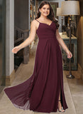 Ashleigh A-Line V-neck Floor-Length Chiffon Bridesmaid Dress With Ruffle Split Front UKP0016508