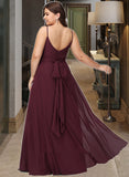 Ashleigh A-Line V-neck Floor-Length Chiffon Bridesmaid Dress With Ruffle Split Front UKP0016508