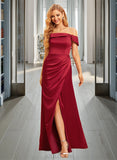 Guadalupe A-Line Off-the-Shoulder Floor-Length Satin Bridesmaid Dress With Split Front UKP0016509