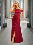 Guadalupe A-Line Off-the-Shoulder Floor-Length Satin Bridesmaid Dress With Split Front UKP0016509