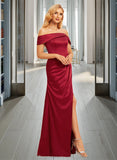 Guadalupe A-Line Off-the-Shoulder Floor-Length Satin Bridesmaid Dress With Split Front UKP0016509