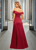 Guadalupe A-Line Off-the-Shoulder Floor-Length Satin Bridesmaid Dress With Split Front UKP0016509