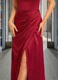 Guadalupe A-Line Off-the-Shoulder Floor-Length Satin Bridesmaid Dress With Split Front UKP0016509