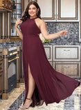 Kendra A-Line High Neck Floor-Length Chiffon Bridesmaid Dress With Split Front UKP0016510