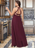 Kendra A-Line High Neck Floor-Length Chiffon Bridesmaid Dress With Split Front UKP0016510