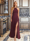 Kendra A-Line High Neck Floor-Length Chiffon Bridesmaid Dress With Split Front UKP0016510