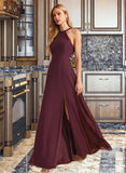 Kendra A-Line High Neck Floor-Length Chiffon Bridesmaid Dress With Split Front UKP0016510