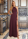 Kendra A-Line High Neck Floor-Length Chiffon Bridesmaid Dress With Split Front UKP0016510