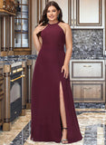 Kendra A-Line High Neck Floor-Length Chiffon Bridesmaid Dress With Split Front UKP0016510