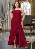 Adelaide Trumpet/Mermaid Square Neckline Floor-Length Chiffon Bridesmaid Dress With Ruffle Split Front UKP0016511