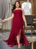 Adelaide Trumpet/Mermaid Square Neckline Floor-Length Chiffon Bridesmaid Dress With Ruffle Split Front UKP0016511