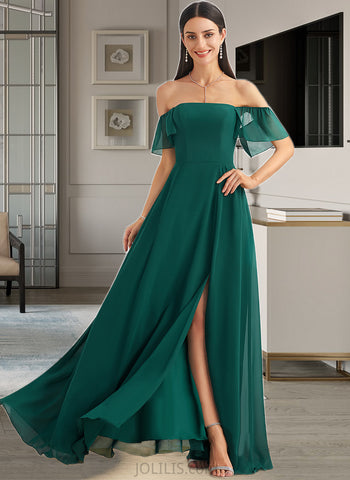 Theresa A-Line Off-the-Shoulder Floor-Length Chiffon Bridesmaid Dress With Split Front UKP0016513