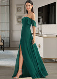 Theresa A-Line Off-the-Shoulder Floor-Length Chiffon Bridesmaid Dress With Split Front UKP0016513