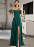 Theresa A-Line Off-the-Shoulder Floor-Length Chiffon Bridesmaid Dress With Split Front UKP0016513