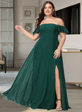 Theresa A-Line Off-the-Shoulder Floor-Length Chiffon Bridesmaid Dress With Split Front UKP0016513