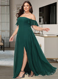 Theresa A-Line Off-the-Shoulder Floor-Length Chiffon Bridesmaid Dress With Split Front UKP0016513