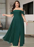 Theresa A-Line Off-the-Shoulder Floor-Length Chiffon Bridesmaid Dress With Split Front UKP0016513