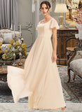 Aryanna A-Line Square Neckline Floor-Length Chiffon Bridesmaid Dress With Cascading Ruffles UKP0016514