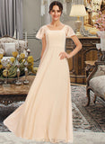 Aryanna A-Line Square Neckline Floor-Length Chiffon Bridesmaid Dress With Cascading Ruffles UKP0016514