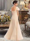 Aryanna A-Line Square Neckline Floor-Length Chiffon Bridesmaid Dress With Cascading Ruffles UKP0016514