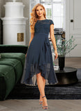 Lauren A-Line Scoop Neck Asymmetrical Chiffon Lace Bridesmaid Dress With Lace UKP0016515