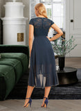 Lauren A-Line Scoop Neck Asymmetrical Chiffon Lace Bridesmaid Dress With Lace UKP0016515