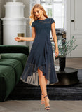 Lauren A-Line Scoop Neck Asymmetrical Chiffon Lace Bridesmaid Dress With Lace UKP0016515