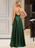 Karen A-Line High Neck Floor-Length Satin Bridesmaid Dress With Split Front UKP0016516