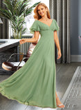 Marlee A-Line V-neck Floor-Length Chiffon Bridesmaid Dress With Ruffle Split Front UKP0016518