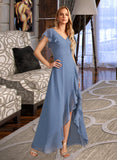 Siena A-Line V-neck Asymmetrical Chiffon Bridesmaid Dress With Ruffle Split Front UKP0016519