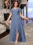 Siena A-Line V-neck Asymmetrical Chiffon Bridesmaid Dress With Ruffle Split Front UKP0016519