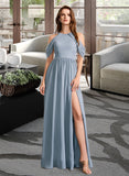 Aleah A-line High Neck Floor-Length Chiffon Bridesmaid Dress UKP0016521