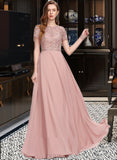 Desiree A-Line Scoop Neck Floor-Length Chiffon Lace Bridesmaid Dress With Sequins UKP0016522