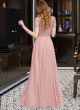 Desiree A-Line Scoop Neck Floor-Length Chiffon Lace Bridesmaid Dress With Sequins UKP0016522