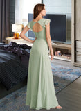 Nathaly A-Line V-neck Floor-Length Chiffon Bridesmaid Dress With Split Front UKP0016523