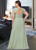 Nathaly A-Line V-neck Floor-Length Chiffon Bridesmaid Dress With Split Front UKP0016523